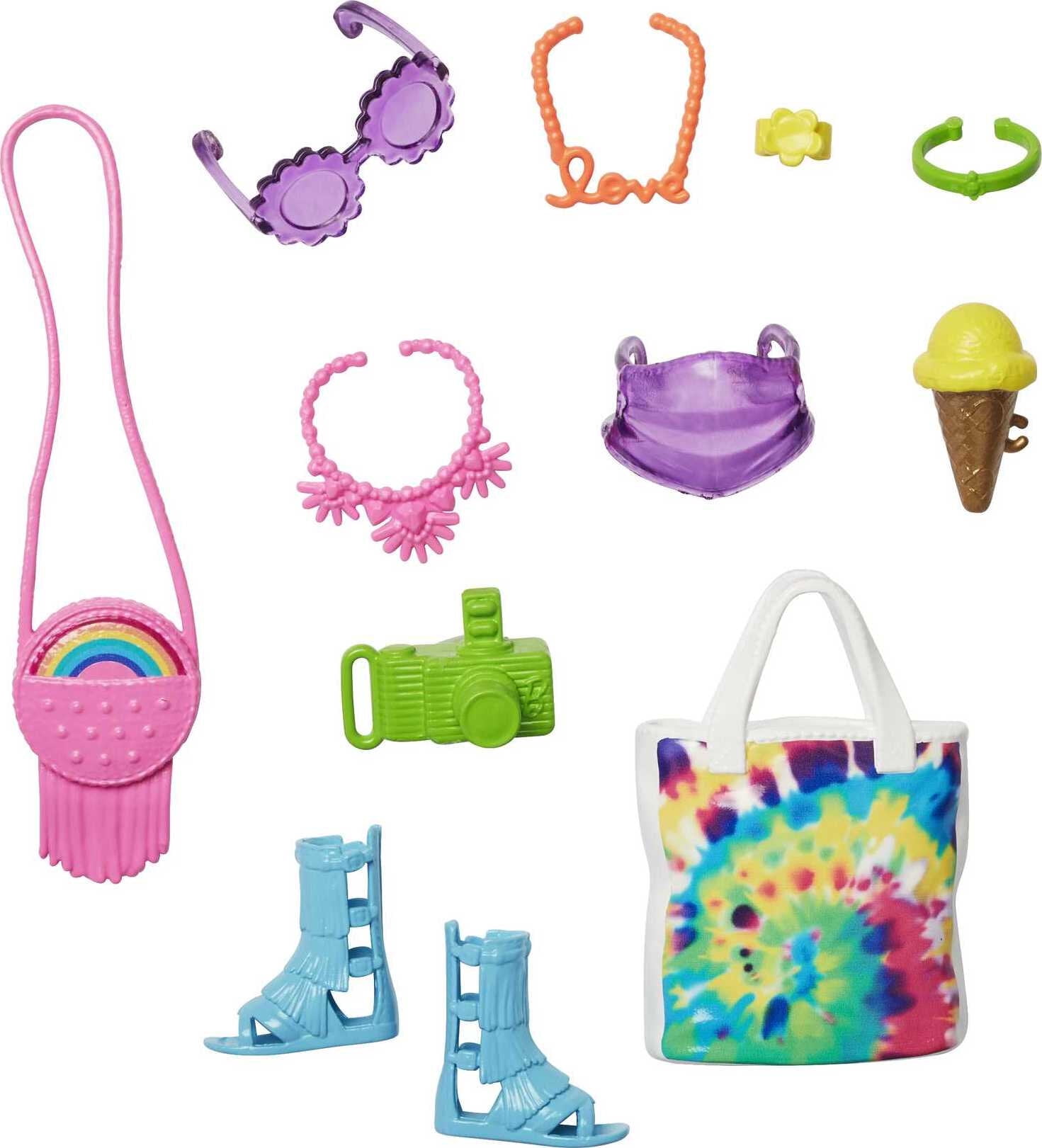 Barbie Accessories Neon Festival Pack with 11 Storytelling Pieces for Barbie Dolls