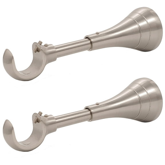 6 inch Curtain Rod Brackets, Heavy Duty Large Curtain Hooks For Wall, Extra Long Curtain Holder for 3/4 to 1 inch Rods, 2 pcs Brackets for Curtain Rods Brushed Nickel, Wall Mount, Set of two