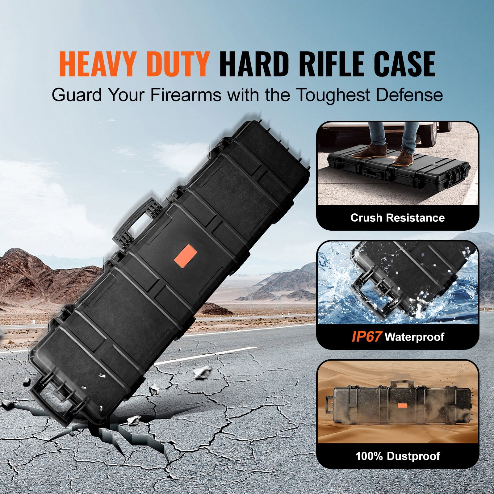 KFFKFF Gun Container, Secure Hard Shell for Rifles with Triple Layered Foam Protection, 50-inch Lockable Firearm Case with Rollers, IP67 Water-Resistant & Impact-Resistant