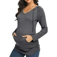 thumbnail image 2 of Diufon Women's Maternity Hoodie Shirt Casual Long Sleeve V neck Sweatshirt with Pockets Fall Winter Ruched Top, 2 of 6