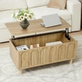 thumbnail image 3 of Lift Top Coffee Table with Arched Finish, Modern Coffee Table with Lifting Tabletop & Hidden Storage, Wood Center Table for Living Room,Convenient for Dining, Gaming or Working (Natural), 3 of 18