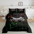 thumbnail image 3 of Feelyou Cartoon Game Console Full Size Comforter Sets for Kid, Glowing Honeycomb Abstract Bedding Comforter Set, Neon Green Orange Reversible Bedding Sets, Ultra Soft Bedroom Decor, 3-Piece, 3 of 9