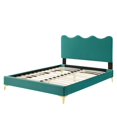 thumbnail image 5 of Platform Bed Frame, Queen Size, Teal Blue, Velvet, Modern Contemporary, Bedroom Master Guest Suite Room, 5 of 10