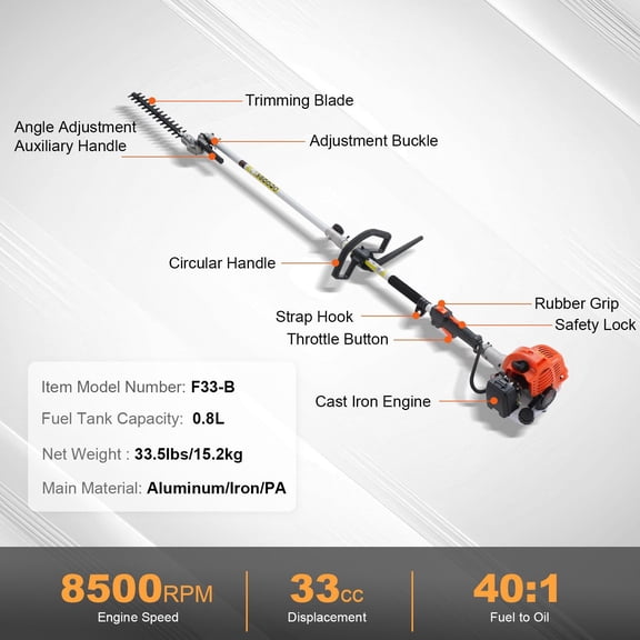 All-in-One Yard Maintenance Solution: 33CC Gasoline 6-in-1 Combo Tool for Trimming, Cutting, Edging, and Pruning