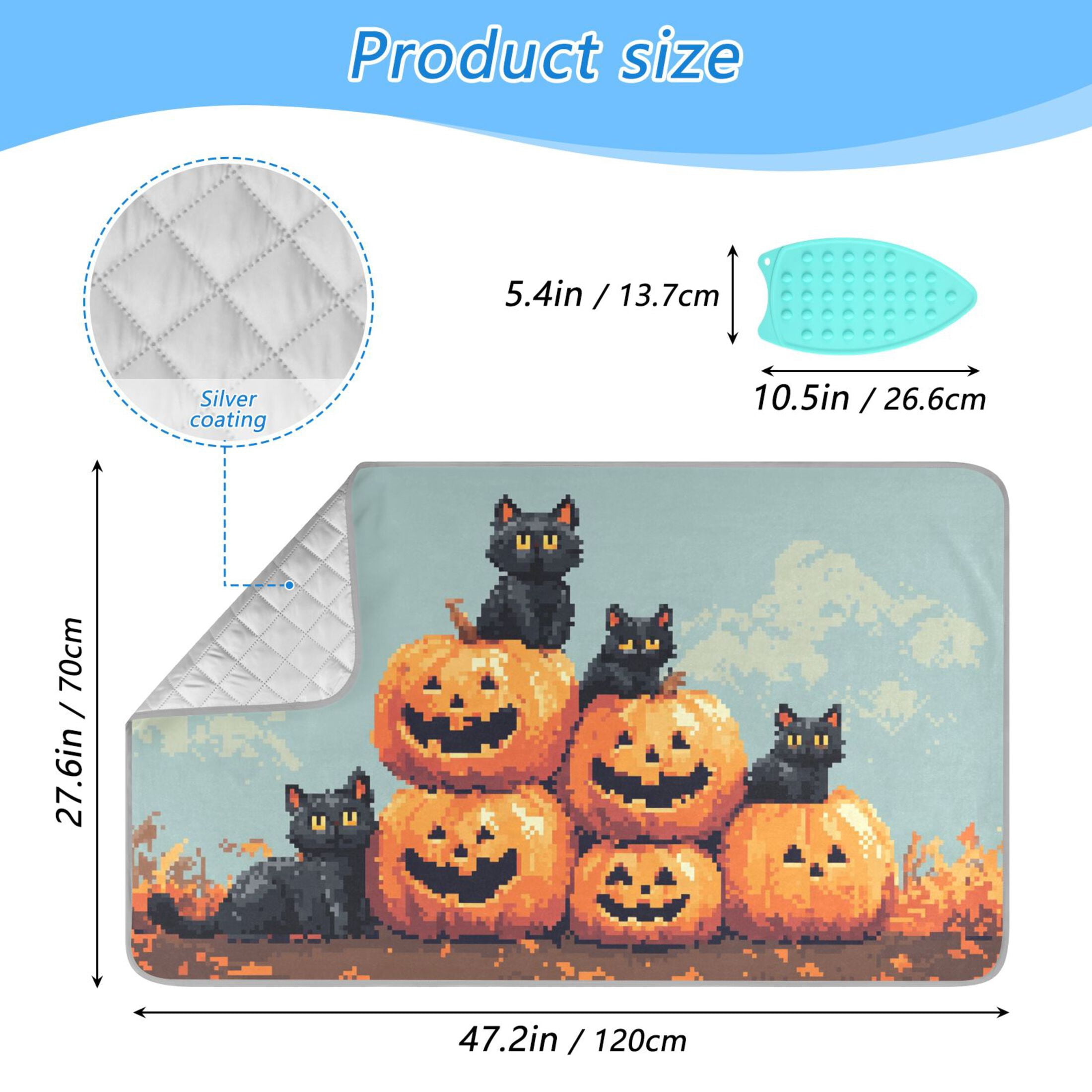 Pixel Halloween Pumpkins Cats Ironing Board Covers Heat Resistant Ironing Pad Mat Portable for Travel Washer Dryer Table