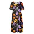 thumbnail image 4 of Domzest Womens Halloween Print Dress Short Sleeve Crew Neck Dresses with Pockets Pumpkin Ghost Bat Print Cute Midi Dress Gold 3XL, 4 of 6