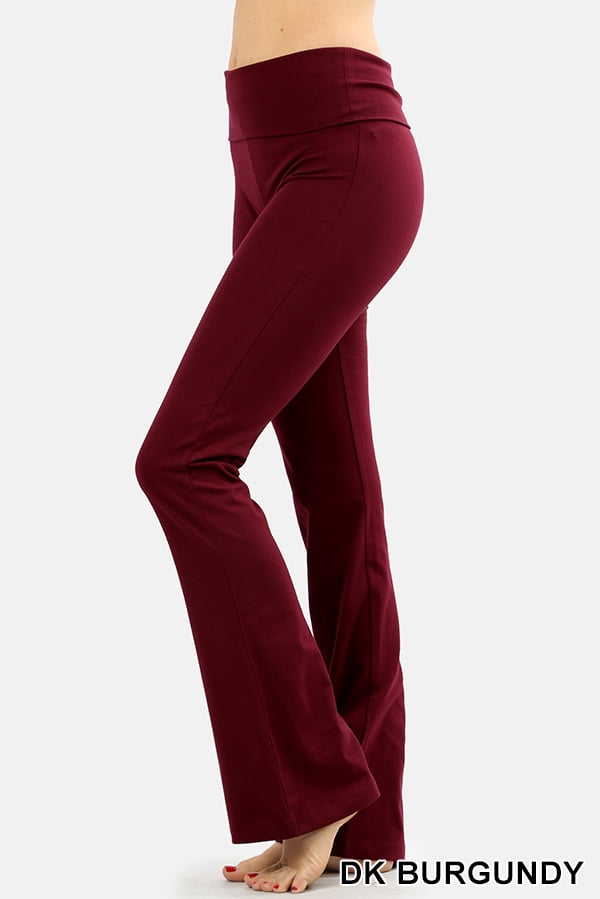 Blended - Premium Cotton Fold-Over Yoga Flare Pants Everyday Leggings Stretchy Gym Workout