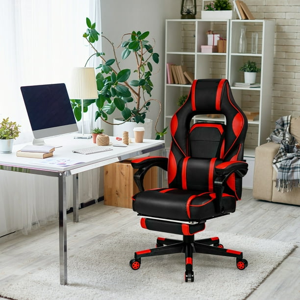 Gymax Massage Gaming Chair Recliner Racing Chair w Retractable