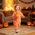thumbnail image 2 of Tfken Girls Halloween Jumpsuit Long Sleeve Fall Winter Pumpkin Casual Hooded Jumpsuit Zip Up Daily Wear Soft Child Fashion Clothes Size 18-24 Months Orange, 2 of 3