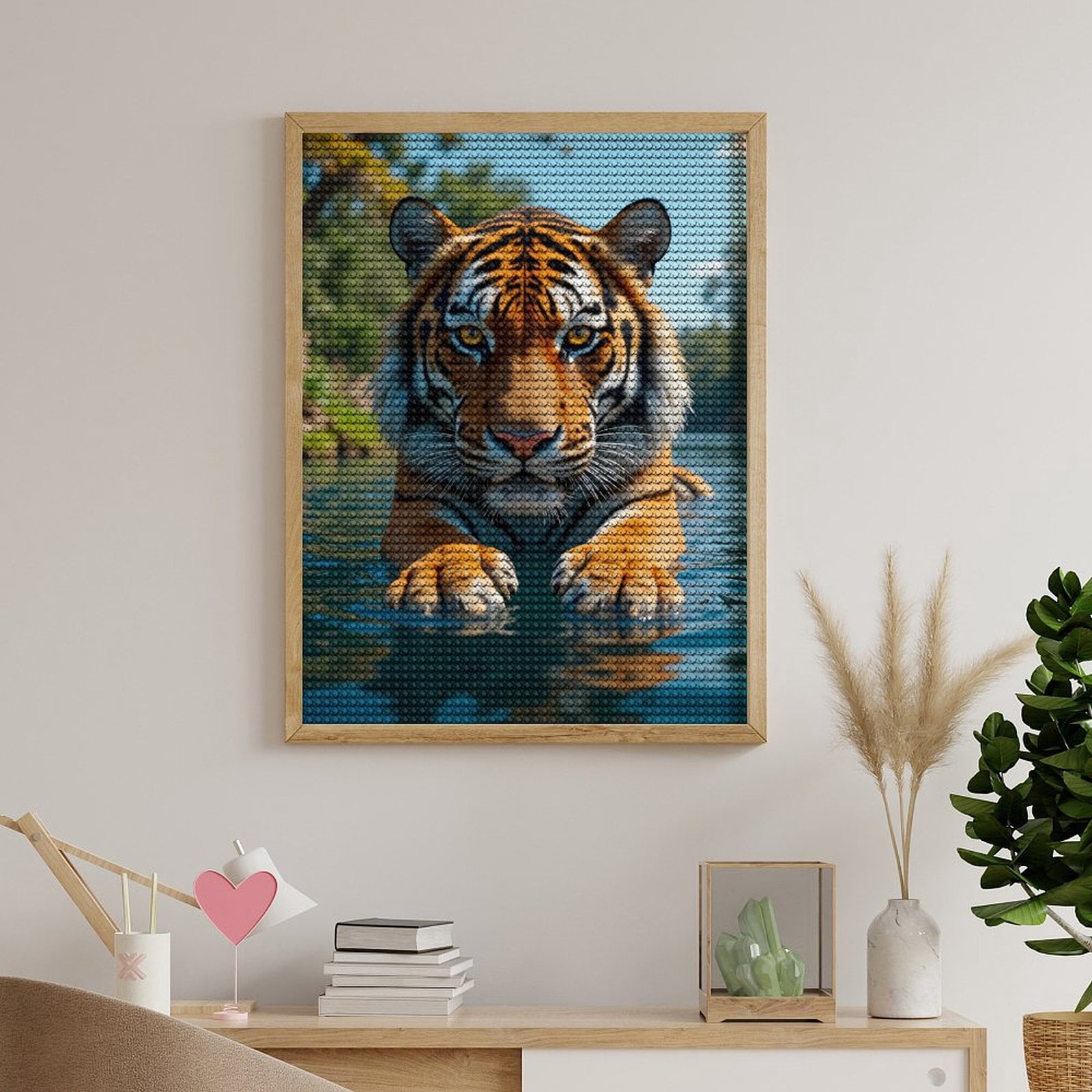 Diamond Art Kits for Adults, Majestic Tiger In River Scene 5D Diamond Painting Kits for Adults Beginners, DIY Full Drill Diamond Painting, Gem Art and Crafts 12x16