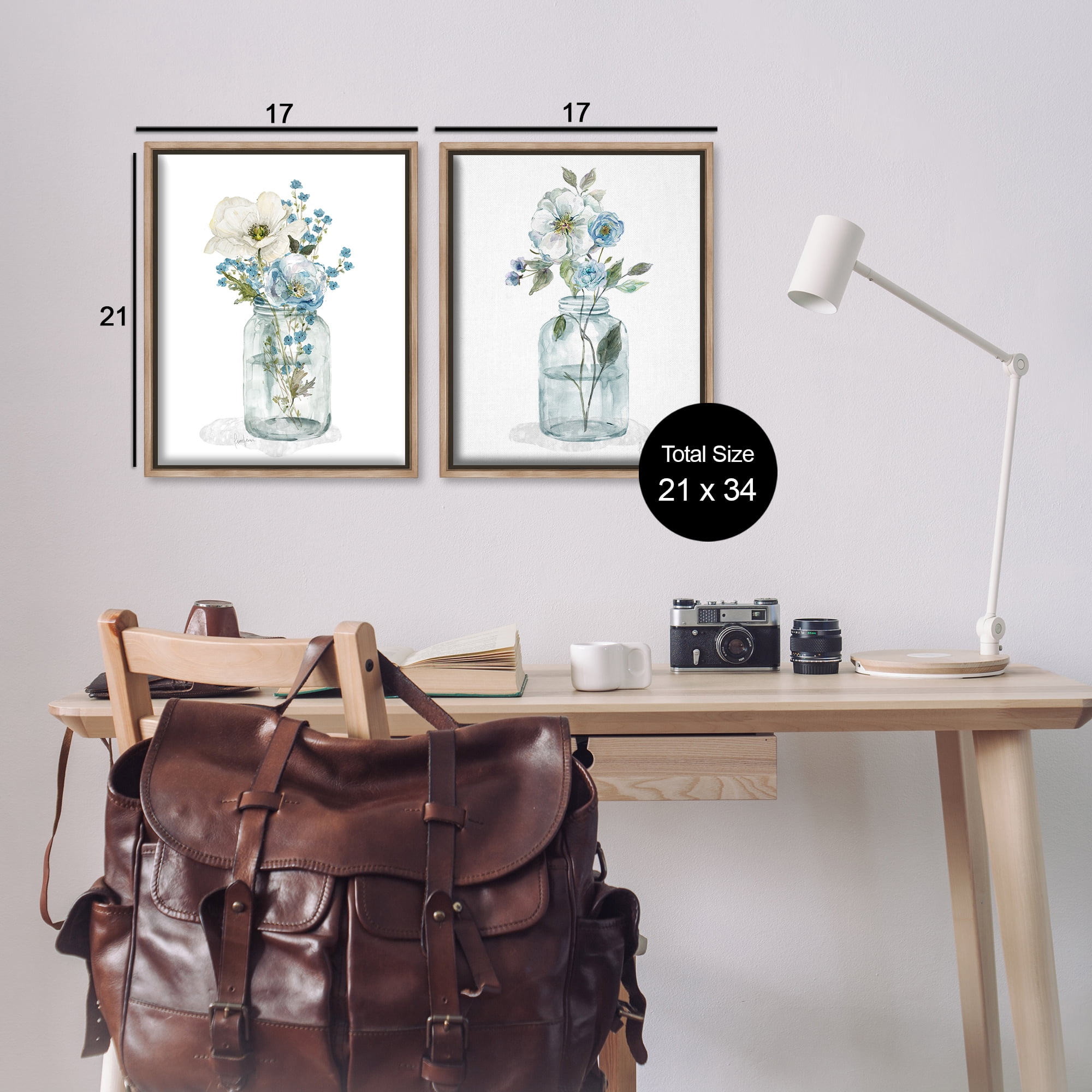 Stupell Industries Dainty Flowers in Jar Plants & Flowers Painting Brown Floater Framed Canvas Art Print Wall Art, 17 x 21, Set of 2