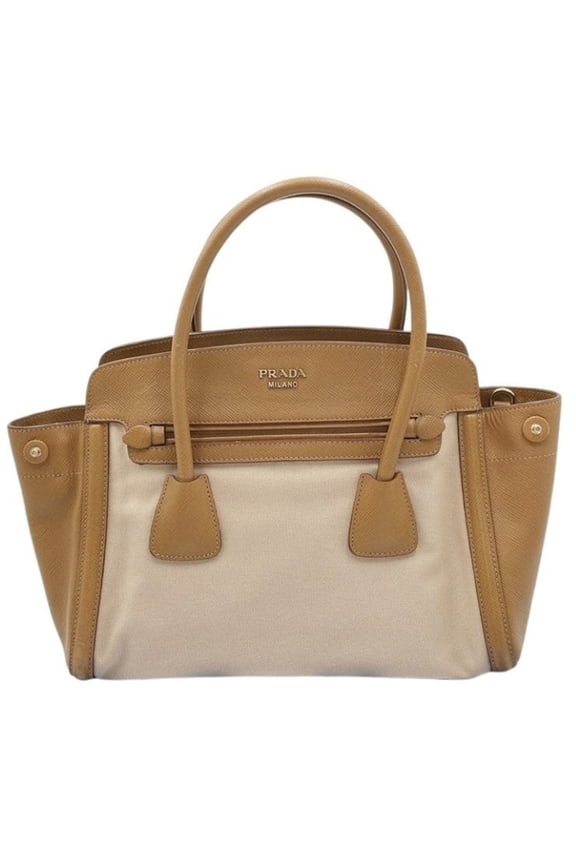 Pre-Owned PRADA Prada handbag BN2595 beige brown leather x canvas women's shoulder bag