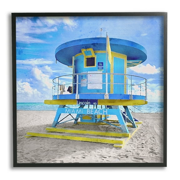 Stupell Industries Miami Beach Summer Hut Nature Painting Black Framed Art Print Wall Art, 12 x 12