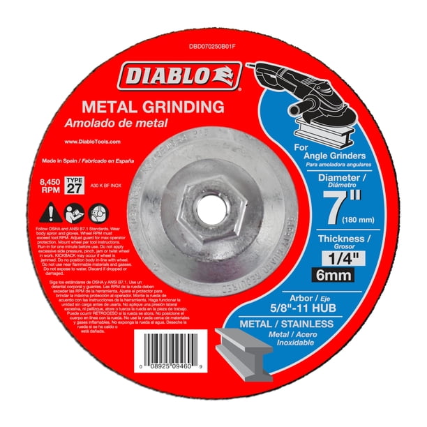 Disco abrasivo Diablo de 7 pulgadas, tipo 27 pulgadas, metal inoxidable, 0,6 cm de grosor