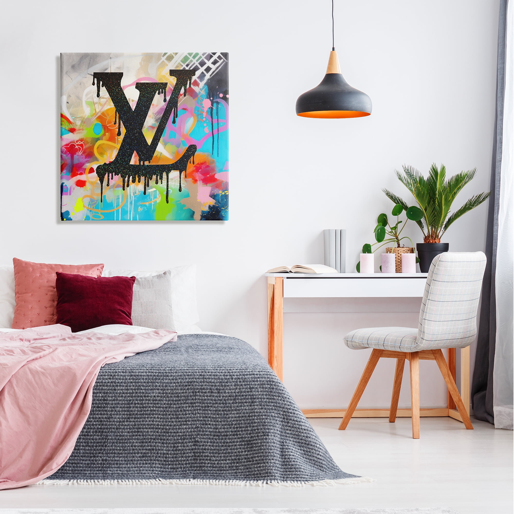 Stupell Industries Fashion Logo on Graffiti Abstract Painting Gallery Wrapped Canvas Print Wall Art, 30 x 30