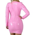 thumbnail image 3 of Womens Sexy Deep V Neck Zipper Faux Leather Catsuit Short Club Dress Wet Look Bodycon PU Mini Lingerie Dress(PI-L), 3 of 4