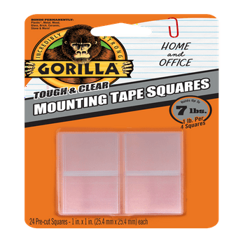Gorilla Glue Clear Acrylic Foam Adhesive 1" ing Tape Squares, 24 Count
