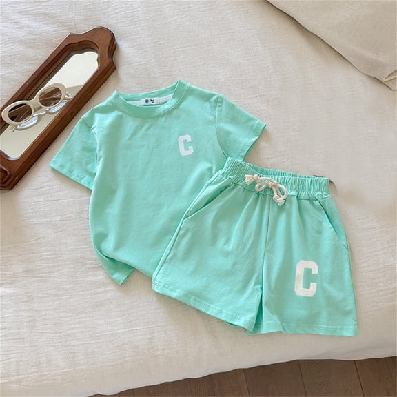 MEZZALL Child Girls Summer Outfit Sets Short Sleeve Tee And Shorts Two Piece Casual Playwear Comfortable Breathable Kids O-Neck Relaxed Fit Daily Clothing Sets