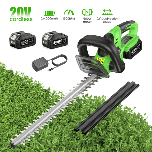 TaskStar 22in Cordless Hedge Saw Electric Bush Trimmer ,2*4.0Ah Battery Charger , 5/8" Cutting, Handheld Shrub & Trimming Cutter