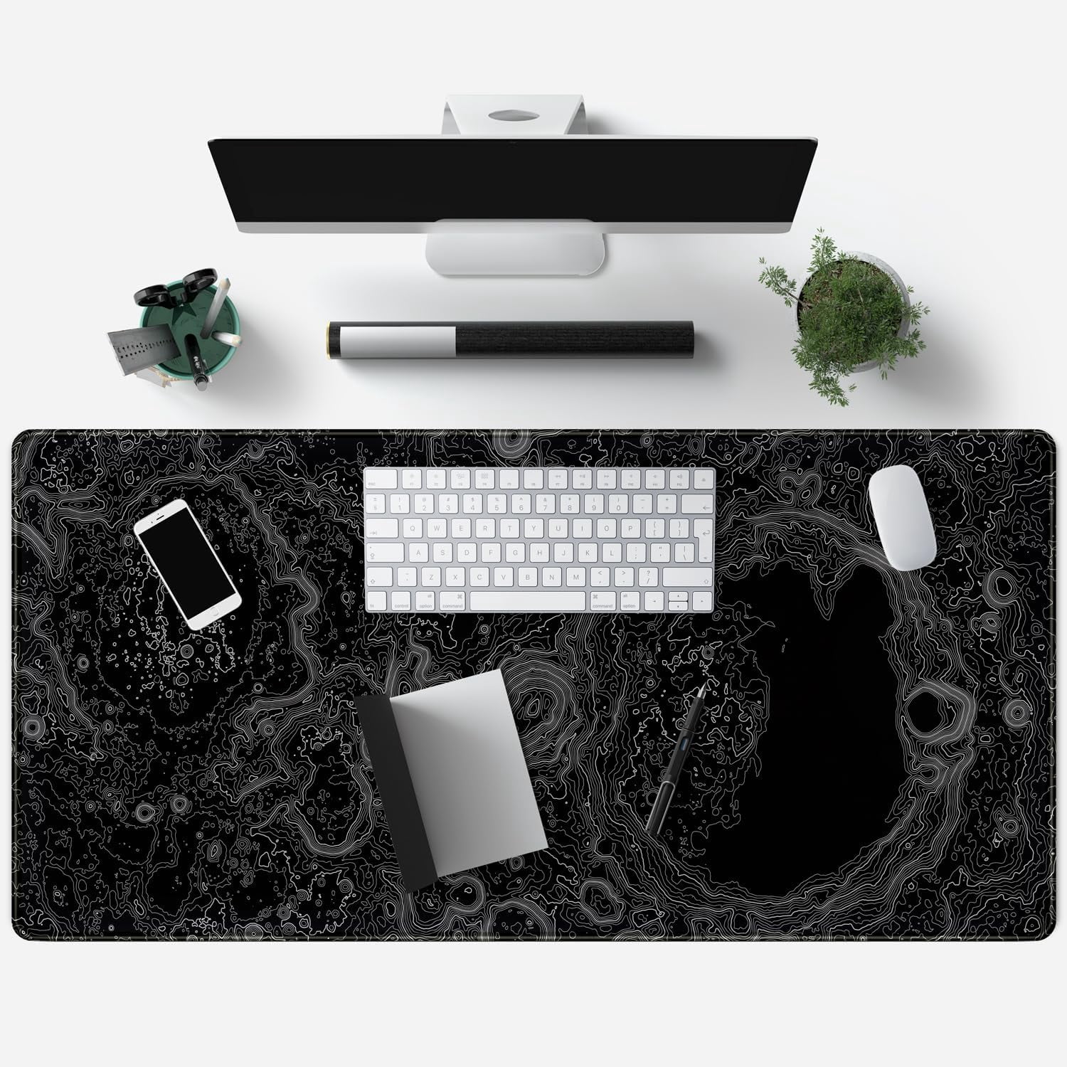 Dimensional Black Topographic Desk Mat Gaming Desk Pad Large Gaming Mouse Pad Desk Accessories Desk Mat Extended Mousepad 31.5 x 15.7 in, with Anti-Slip Stitched Edges Long Computer Keyboard Mouse Ma
