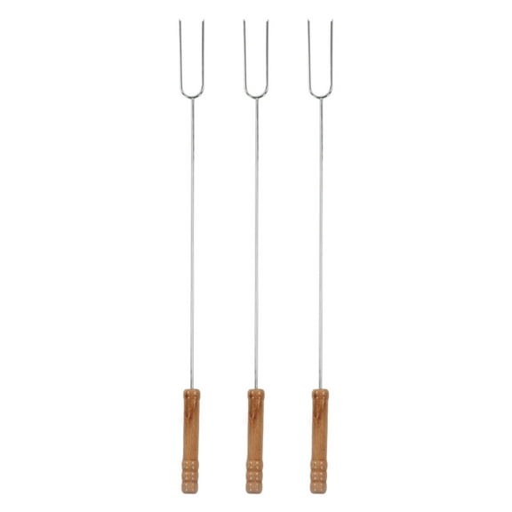 Roasting Stick, Reusable 47.2cm Barbecue Forks Heat With Beech Wood Handle For Outdoor