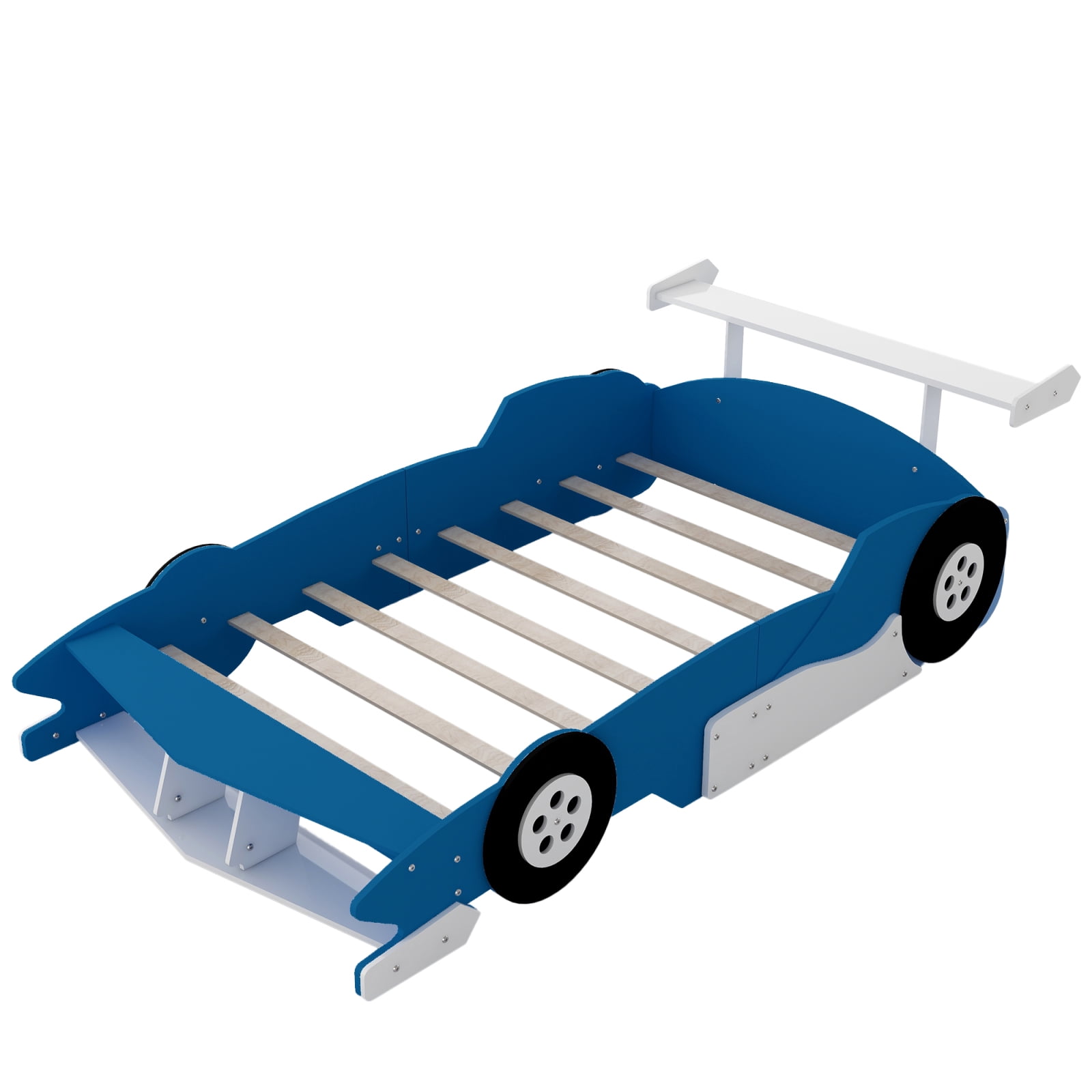 Miekor Furniture Full Size Race Car-Shaped Platform Bed with Wheels,Blue No.3292