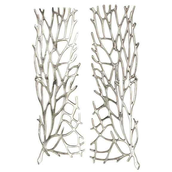 DecMode Silver Aluminum Metal Inspired Coral Wall Decor (2 Count)
