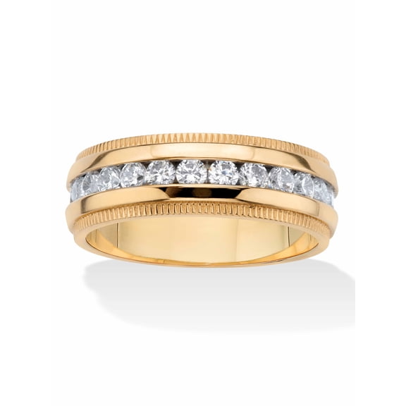 PalmBeach Jewelry Men's 1.12 TCW Round Cubic Zirconia Eternity Band in Stainless Steel or Gold-Ion Plated Stainless Steel