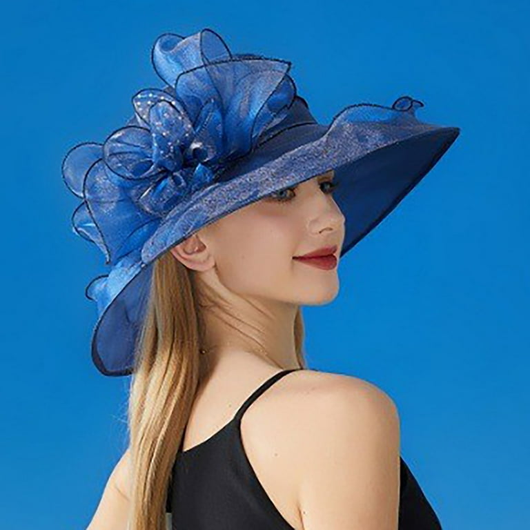 womens navy blue dress hats Lpkrt Womens Flower Hats Wide Brim Lightweight Tea Party Hat Elegant Vintage Dress Hats Navy, Adult Unisex, Size: One size, Blue