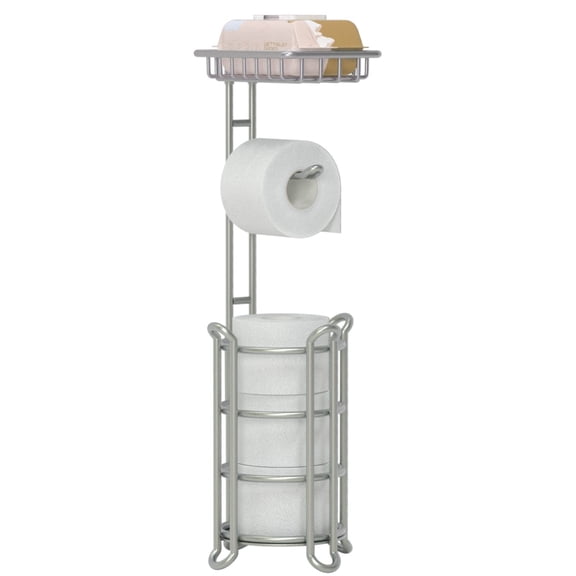 Toilet Paper Holder Stand Bathroom Tissue Dispenser Holders Rack Free Standing with Extra Shelf Storage Mega Rolls/Phone/Wipe