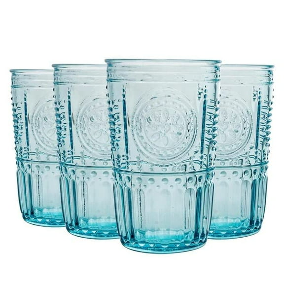 Bormioli Rocco 335944GRS021522 Romantic Cooler Glass, Set of 4, 16 oz, Light Blue