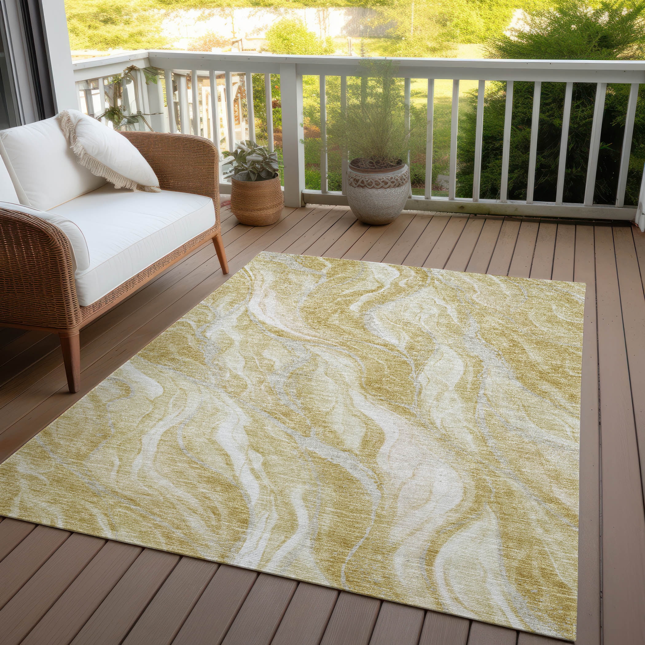 Addison Rugs Chantille Indoor/Outdoor Transitional Waves Gold Washable Rectangle Rug, 8' x 10'