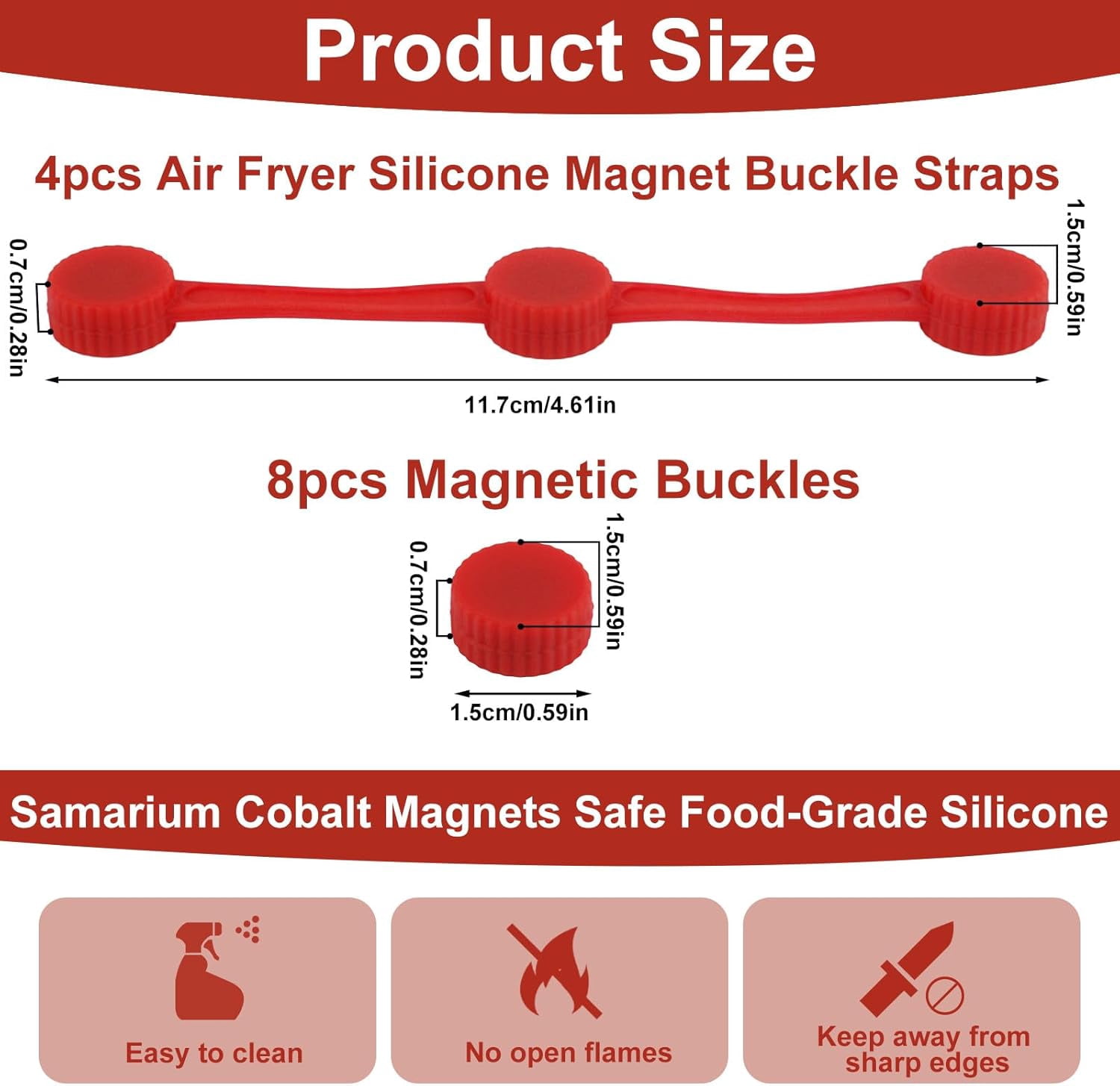 JJEAN-4 Sets Silicone Magnet Buckles for Air Fryer Parchment Paper, Secure Locking Disposable Liners Magnetic Clips Holder for All Iron Air Fryer Accessories, Heat-Resistant & Prevent Paper Burns (Re