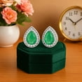 thumbnail image 3 of Mooneye 7x5mm Pear Emerald 925 Sterling Silver Solitaire Classic Women Gift Stud Earrings, 3 of 6