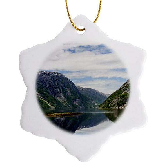 3drose, Norway, Scenic View of the Fjord from Hellmobotn - Eu21 Fno0156 - Fredrik Norrsell, 3 inch Snowflake Porcelain Ornament