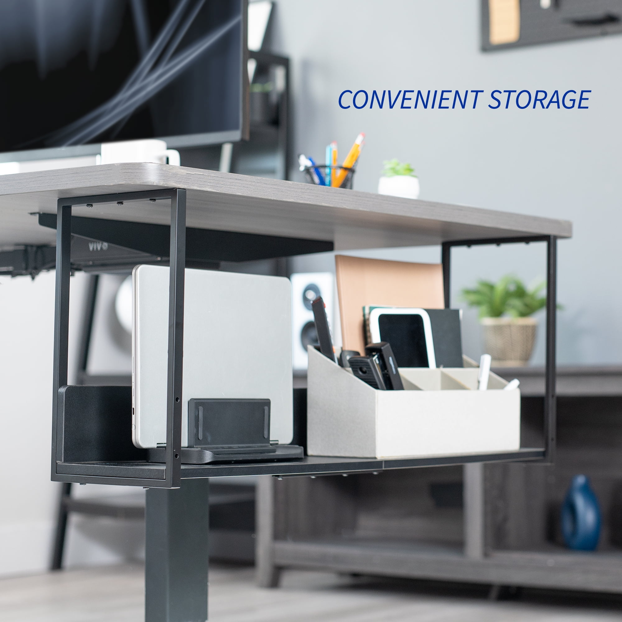 VIVO Black 30" Under Desk Shelf Storage Organizer System