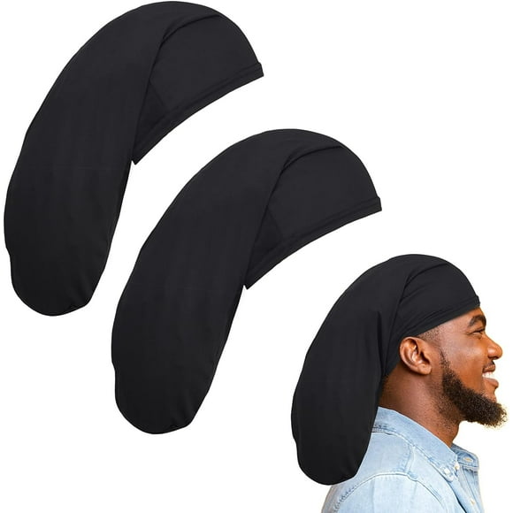 2 Pieces 20 Inch Unisex Dreadlock Cap Long Hair Dreads Head Wrap Wide Stretchable Sleeping Cap Hair Accessories Sleep Bonnet for Men Women, Black