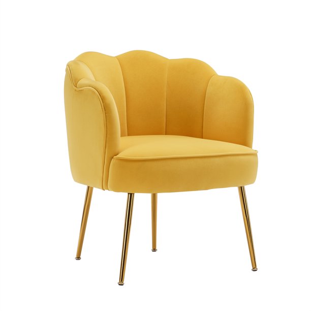 Velvet Fabric Armchair Accent Chair with Gold Legs, Shell Shape Modern