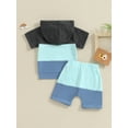 thumbnail image 3 of Bagilaanoe 2pcs Toddler Baby Boy Shorts Set Short Sleeve Hooded T Shirt Tops + Shorts 3M 6M 12M 18M 24M 3T Kids Casual Summer Contrast Color Clothes, 3 of 7
