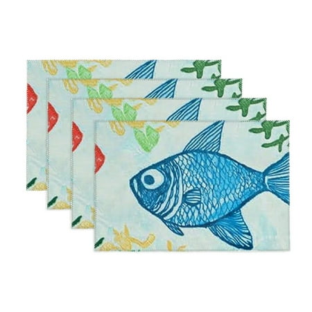 

Creowell Summer Beach Placemats Set of 4 Cutwork Starfish Seashell Coral Coastal Placemat Ocean Table Mats for Home Kitchen Dining Holiday Tabletop Decoration (Placemat Set of 4 11.8*17.7in