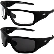 Global Vision Eyewear Kinetic Foam Padded Motorcycle Safety Sunglasses 2 Pair Soft Touch Black Frames Smoke & Clear Lenses