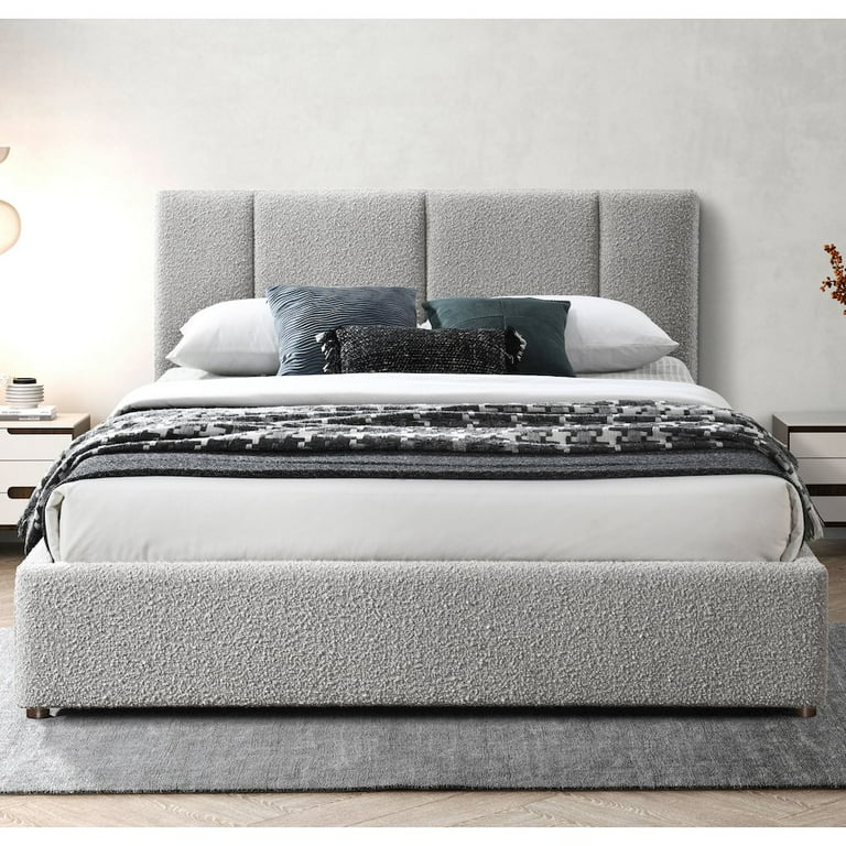 キューブリック　ヴィンセント&オールドボブ& MAXIMILIAN Venice Upholstered Platform King Bed, Gray Boucle Fabric