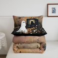 thumbnail image 5 of Feelyou Boho Floral Ghost Queen Comforter Set, Spooky Retro TV Black Cat Comforter Sets Queen, Cream Black, Black Reversible, 3 Pieces, 1 Comforter and 2 Pillowcases, 5 of 7