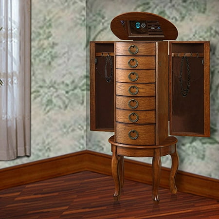 Powell Wooden Jewelry Armoire, Burnished Oak Finish