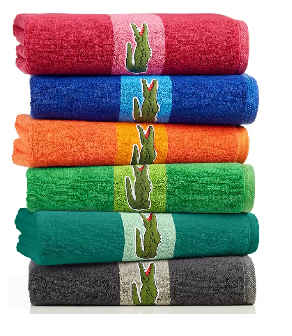 Lacoste ~ Bath Towel 100% Cotton 30" x 52" White Gray Big Crocodile Logo 