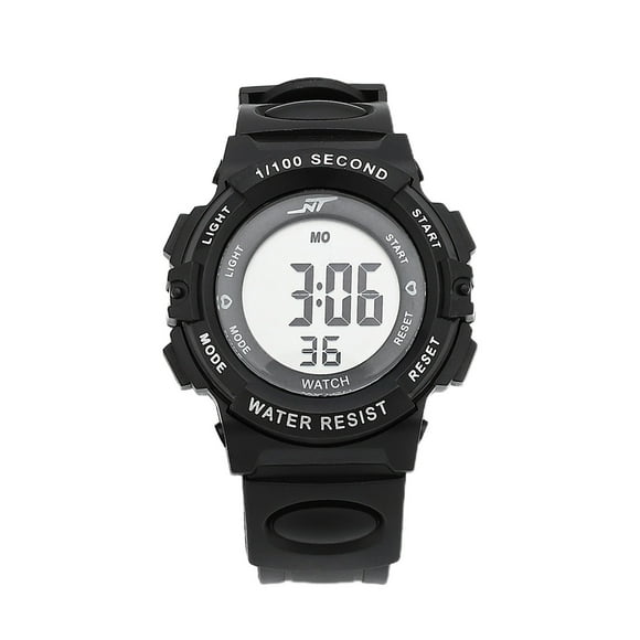 WLOELOEW Black Led Sports Watch For Children 38Mm Dial Pvc Strap Water Proof Luminous Multifunction Black Watch Black