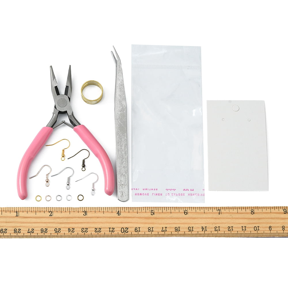DIY Earring Making Kit Including Iron Jump Rings & Earring Hooks Brass Rings Tweezers Paper Earring Display Card Plastic Ear Nuts Metallic Wire Twist Ties Mixed Color 1679Pcs/set