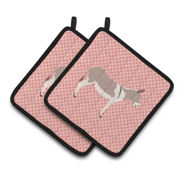 Caroline's Treasures Australian Teamster Donkey Pink Check Pair of Pot Holders