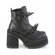Demonia ASSAULT-72 Women's 4 3/4 Block Heel Cleated Black Vegan Leather Platform Ankle Boots with Rubber Claw Spikes