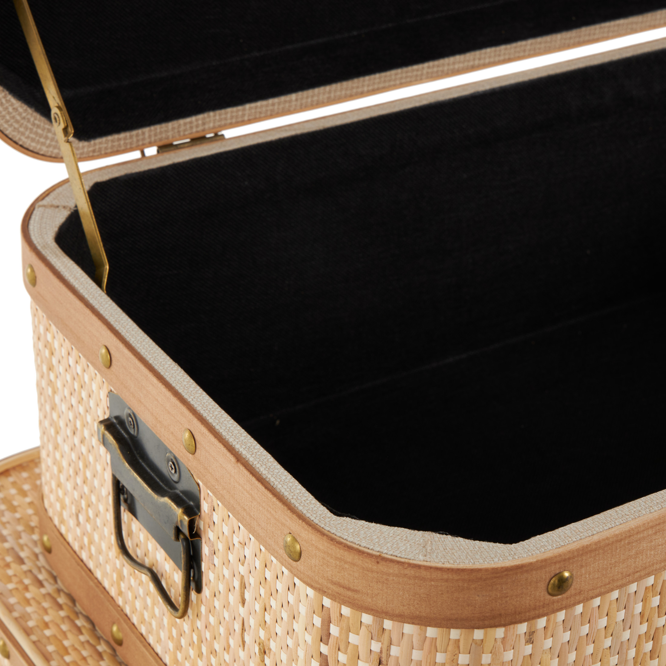 DecMode 28" x 13" Light Brown Rattan Woven Trunk with Brass Metal Latches and Brown Wooden Accents, 3-Pieces